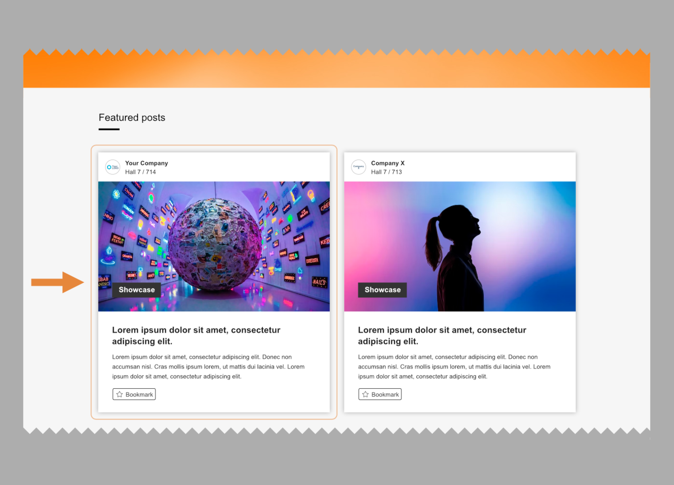 Une section de page web intitulée « Articles à la une » présente deux articles sous forme de cartes. La carte de gauche représente un globe terrestre recouvert de logos, tandis que celle de droite présente la silhouette d'une personne sur un fond coloré.